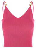 T-shirt sans manches en viscose fuchsia de Versace, design élégant avec logo emblématique visible.