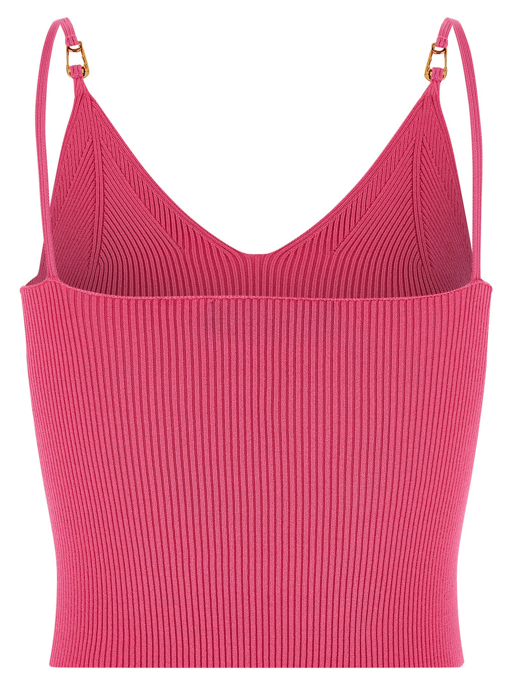 T-shirt sans manches Versace Fuchsia en viscose, couleur vive, avec logo brodé visible sur le devant.