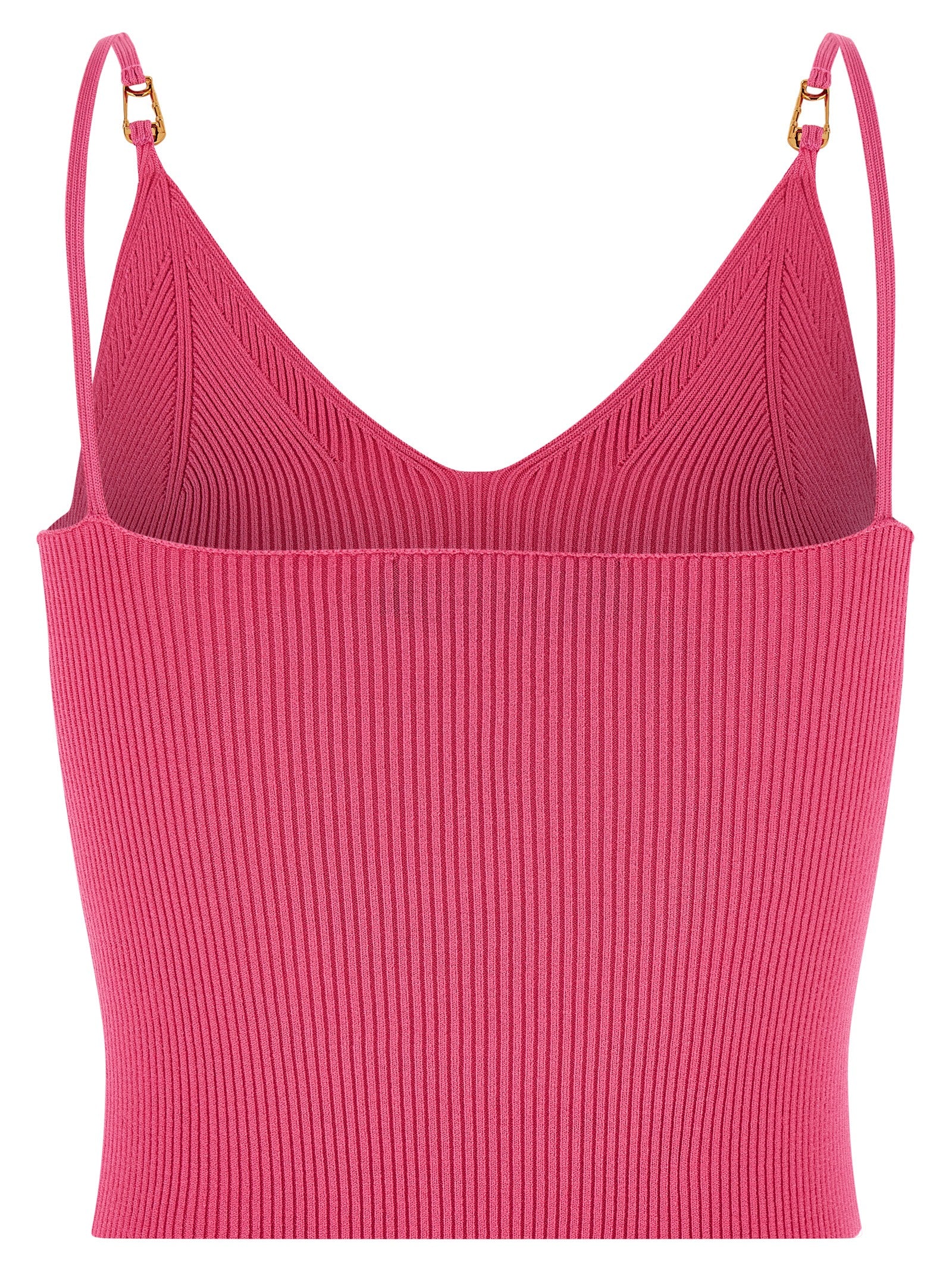 T-shirt sans manches Versace Fuchsia en viscose, couleur vive, avec logo brodé visible sur le devant.