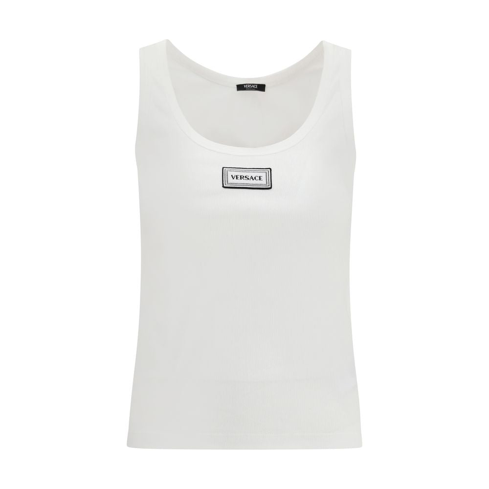 Débardeur blanc en coton de la marque Versace, coupe simple et élégante, visible sur l'image.