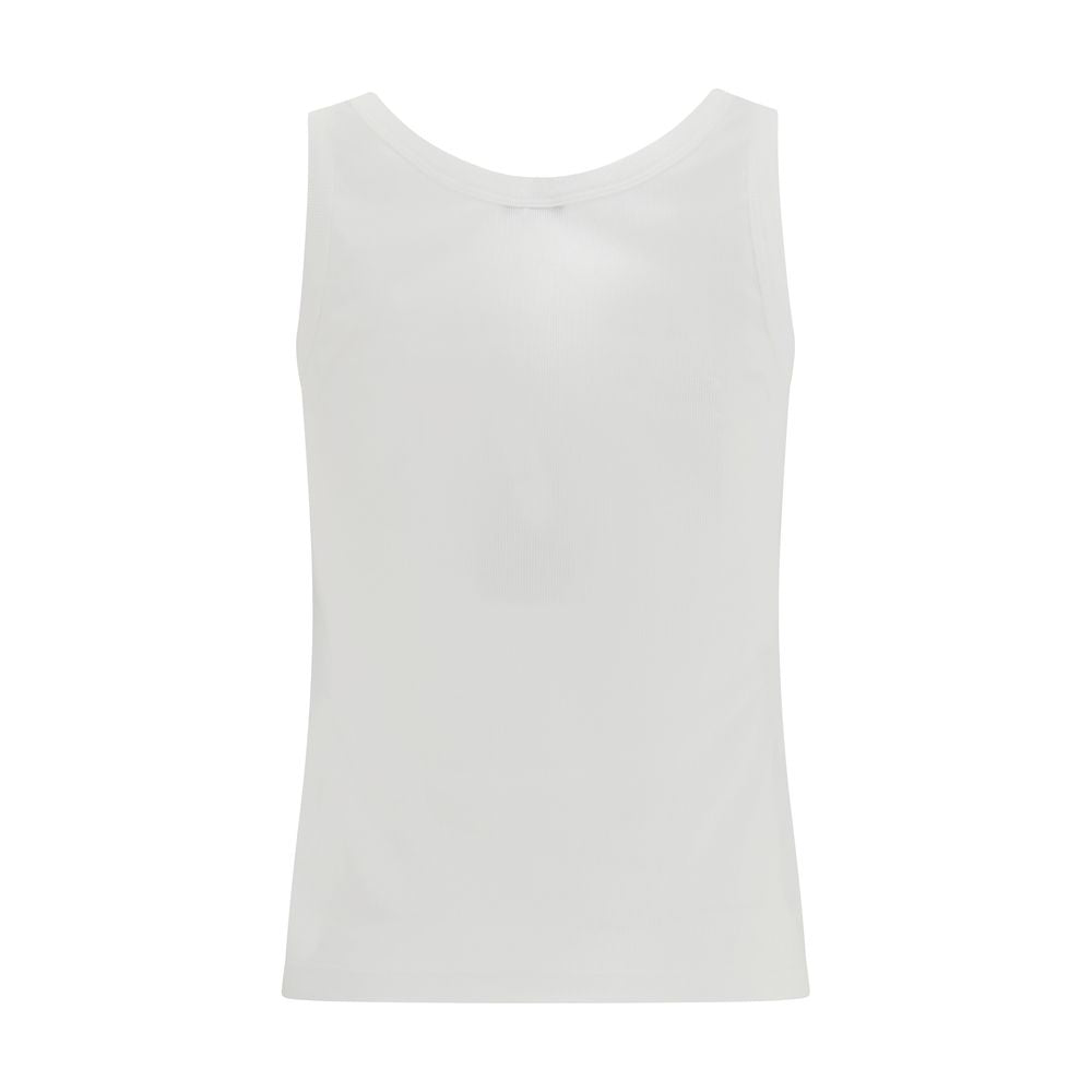 Débardeur blanc en coton de la marque Versace, coupe ajustée et logo emblématique visible sur le devant.