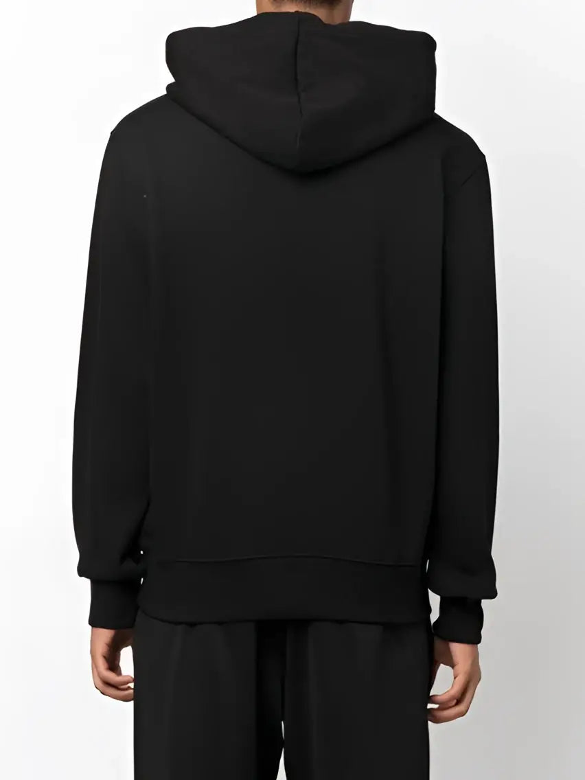 Sweat à capuche noir versace jeans en coton avec détails logo et poignets côtelés minimalistes