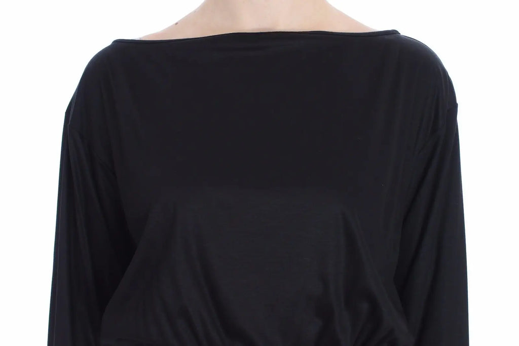 Top noir versace jeans en modal et soie avec manches longues épaules dénudées et silhouette fluide