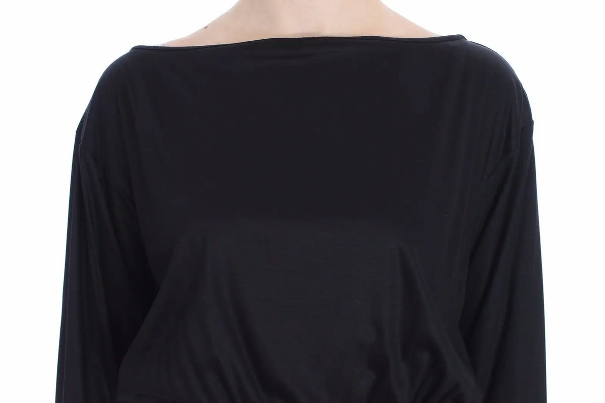 Top noir versace jeans en modal et soie avec manches longues épaules dénudées et silhouette fluide