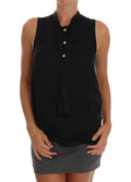 Blouse sans manches noire versace jeans en viscose avec col montant et trois boutons argentés sur le devant