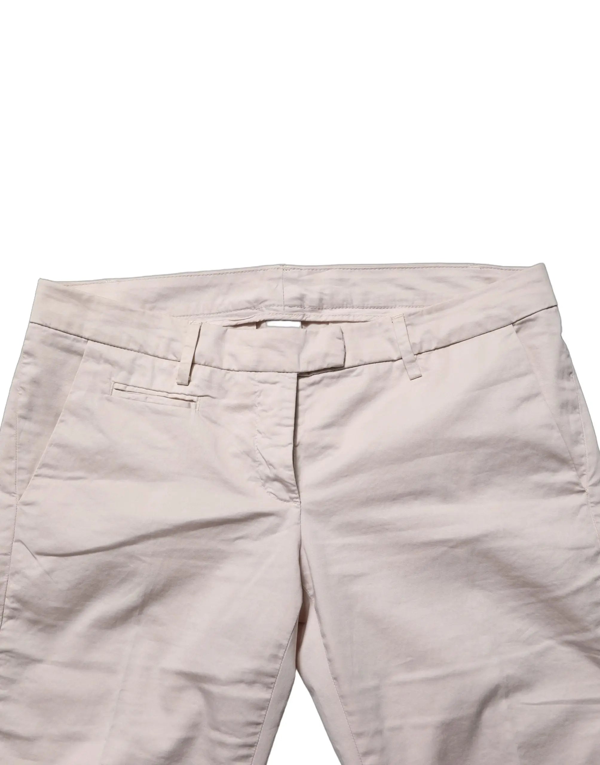 Pantalon beige versace jeans couture taille basse pour femme avec coupe effilée et boucle classique en tissu chino