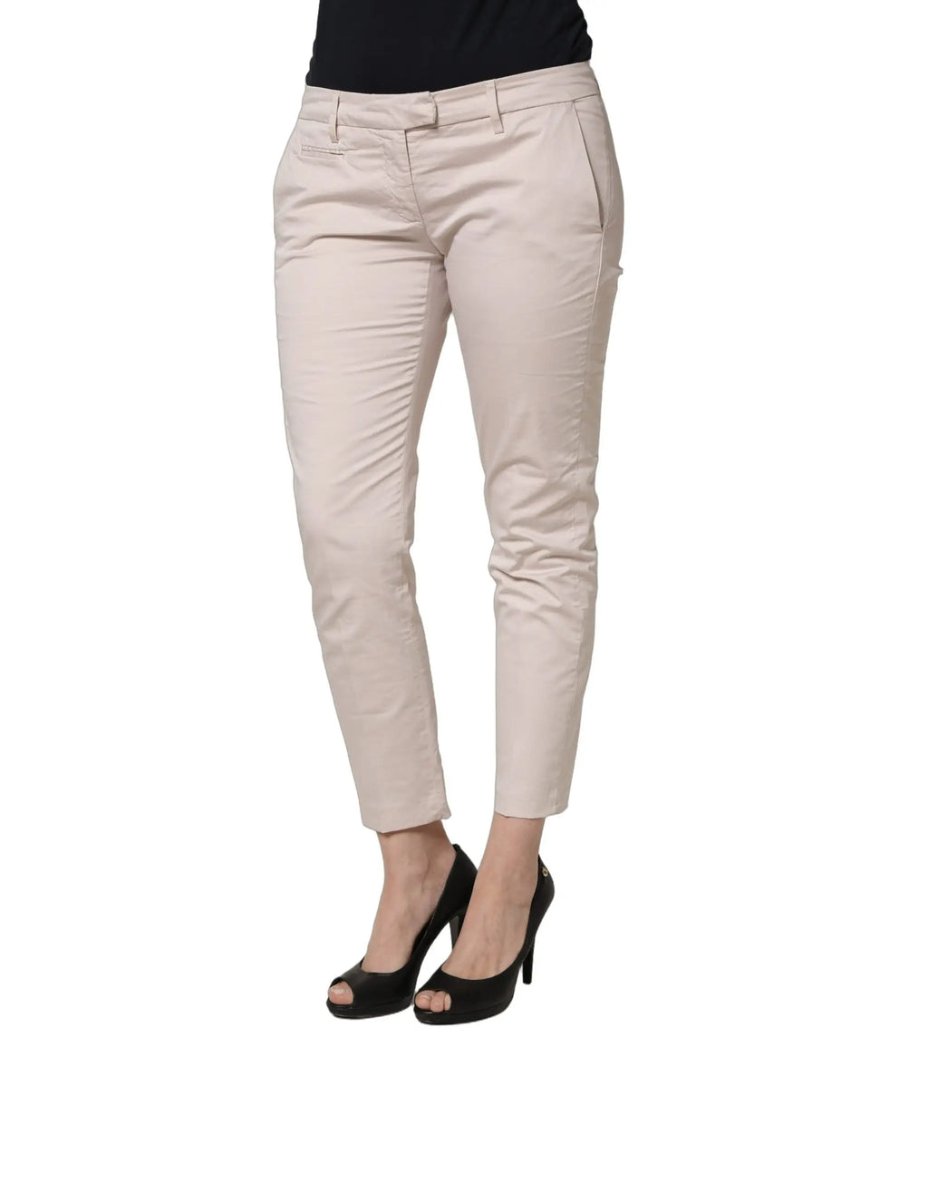 Pantalon beige femme versace jeans couture chino ajusté taille basse avec plis subtils et coupe effilée