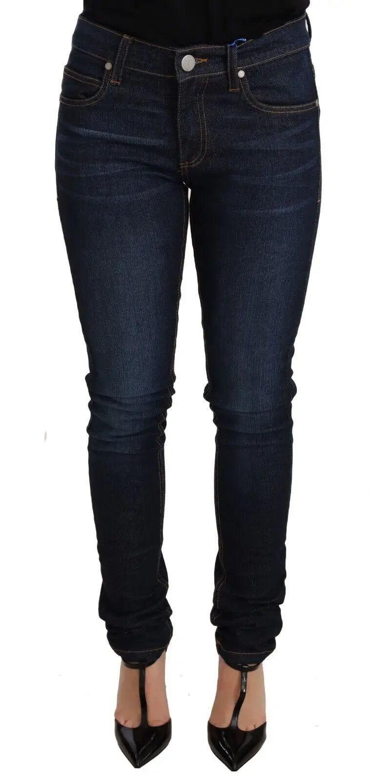 Jeans en denim skinny bleu foncé versace en coton avec taille basse et design classique cinq poches