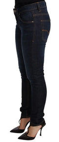 Versace jeans slim fit jean denim skinny en coton bleu foncé avec couture apparente taille basse