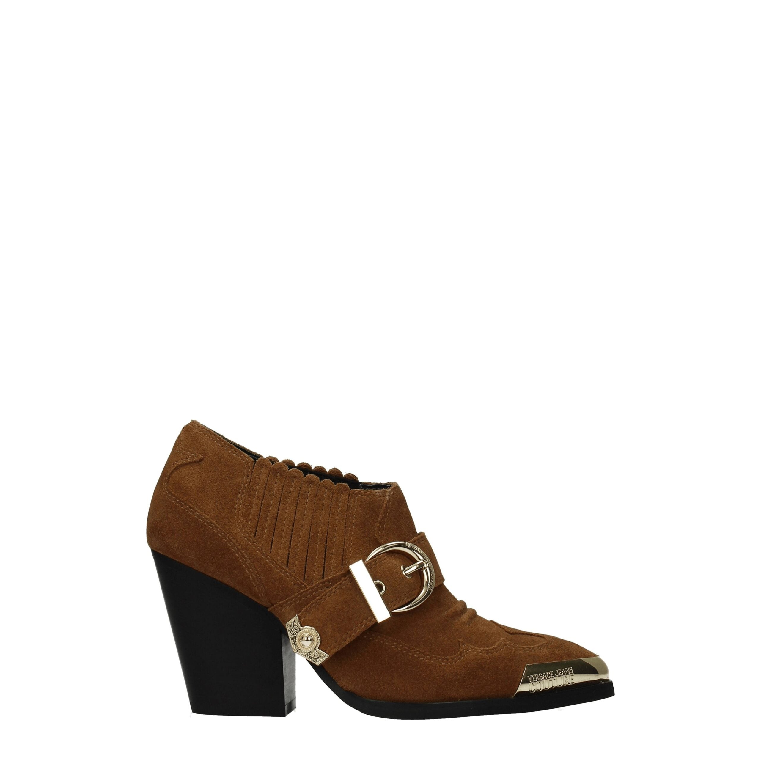 Bottines en cuir marron Versace Jeans, style ankle, avec détails élégants et semelle robuste, pour un look sophistiqué.