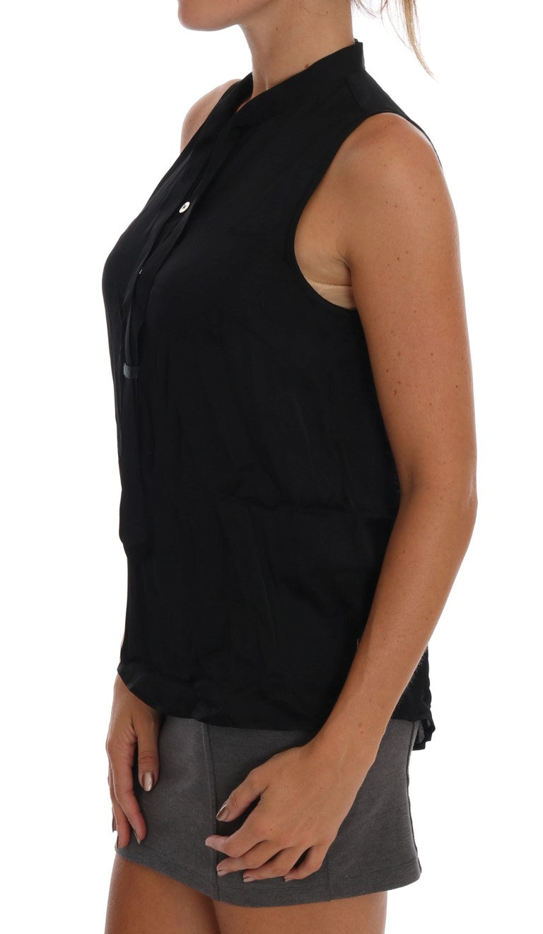 Haut sans manches en viscose noire de Versace Jeans, blouse élégante avec détail de style moderne.