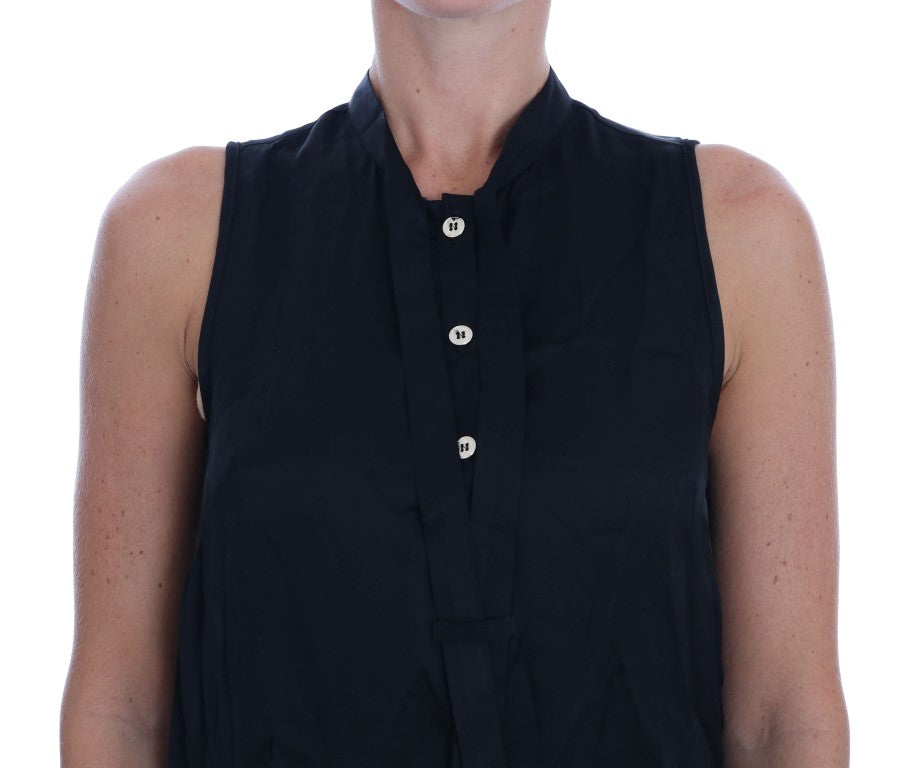 Haut sans manches en viscose noir de Versace Jeans, blouse élégante avec coupe moderne et détails subtils.