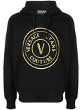 sweat à capuche en coton noir Versace Jeans avec logo et détails de marque visible sur le devant