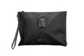 Grand pochette versace noire en nylon avec emblem medusa metallique et bandouliere assortie pour poignet