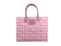 Grand sac cabas versace medusa en toile rose bébé avec motif logo blanc répétitif et anses assorties
