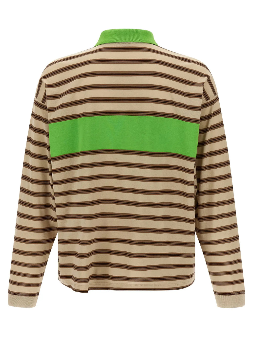 Versace multicolor cotton polo shirt à manches longues beige et marron rayé avec bande horizontale néon vert vif