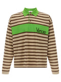 Versace multicolor cotton polo shirt with vibrant green and beige stripes and neon green collar and embroidered logo