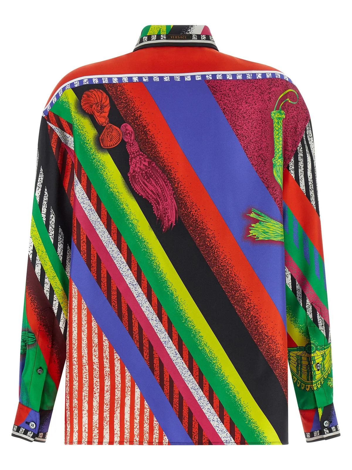 Blouse en soie multicolore versace avec rayures vives imprimés graphiques audacieux et col versace