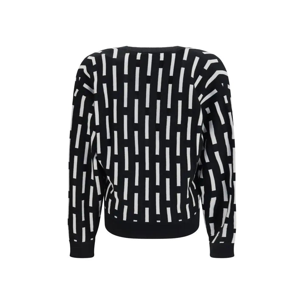 Cardigan versace multicolor en laine avec motif géométrique moderne noir et blanc à rayures en maille