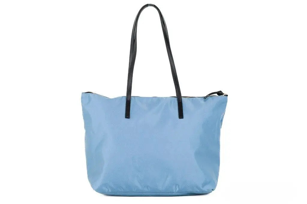 Sac fourre-tout moyen versace portuna medusa en nylon bleu bleuet avec poignées en cuir noir et fermeture éclair