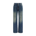 Jeans droits en coton bleu Versace, style classique, visible détails de couture et coupe droite.