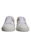 Baskets basses versace pour homme en cuir blanc avec rayures beiges et lacets blancs style greca imprimé tpu