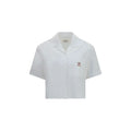 Chemise habillée blanche en coton versace avec col, manches courtes et logo brodé sur la poche poitrine