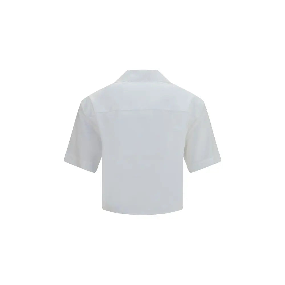 Chemise courte blanche versace en coton à manches courtes avec col classique au design minimaliste
