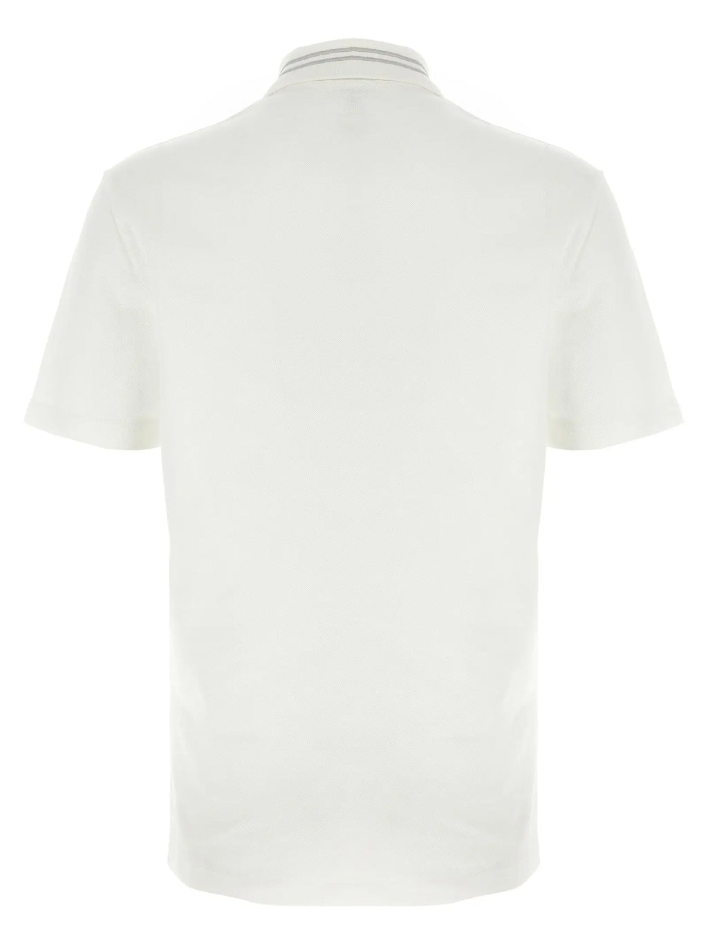 Polo versace blanc en coton à manches courtes avec col à deux fines rayures grises