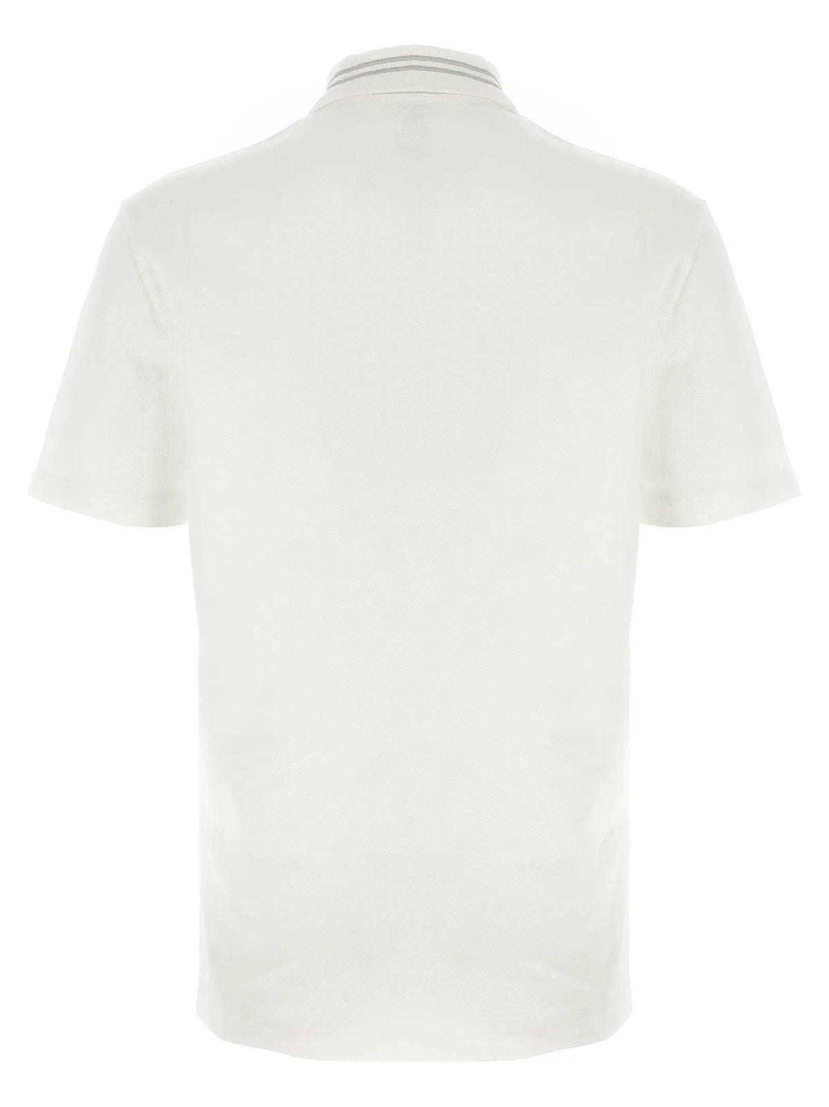 Polo versace blanc en coton à manches courtes avec col à deux fines rayures grises