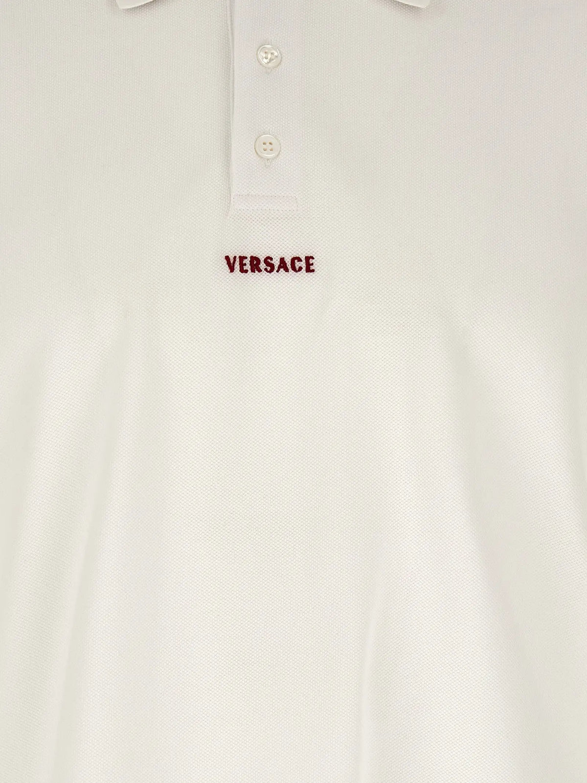 Polo versace blanc en coton avec logo rouge brodé et col à boutons