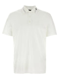 Polo versace blanc en coton avec tissu texturé subtil et col gris à rayures contrastantes