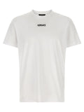 T-shirt versace blanc en coton avec logo noir brodé sur la poitrine et étiquette col visible