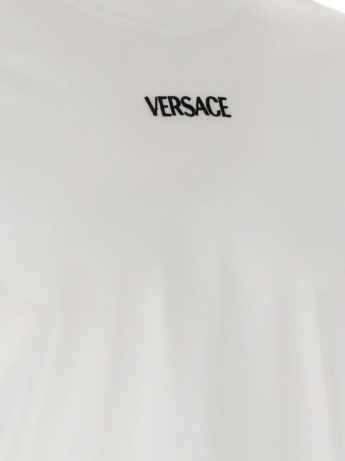 T-shirt versace blanc en coton avec logo noir brodé sur la poitrine