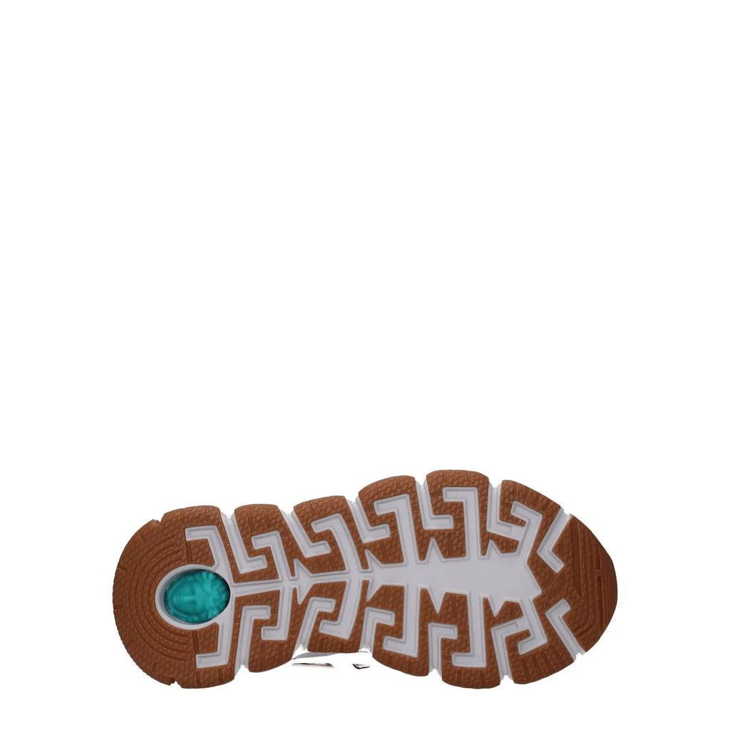 Semelle de chaussure géométrique marron et blanc avec accent circulaire bleu sarcelle pour sneakers athlétiques en cuir blanc versace
