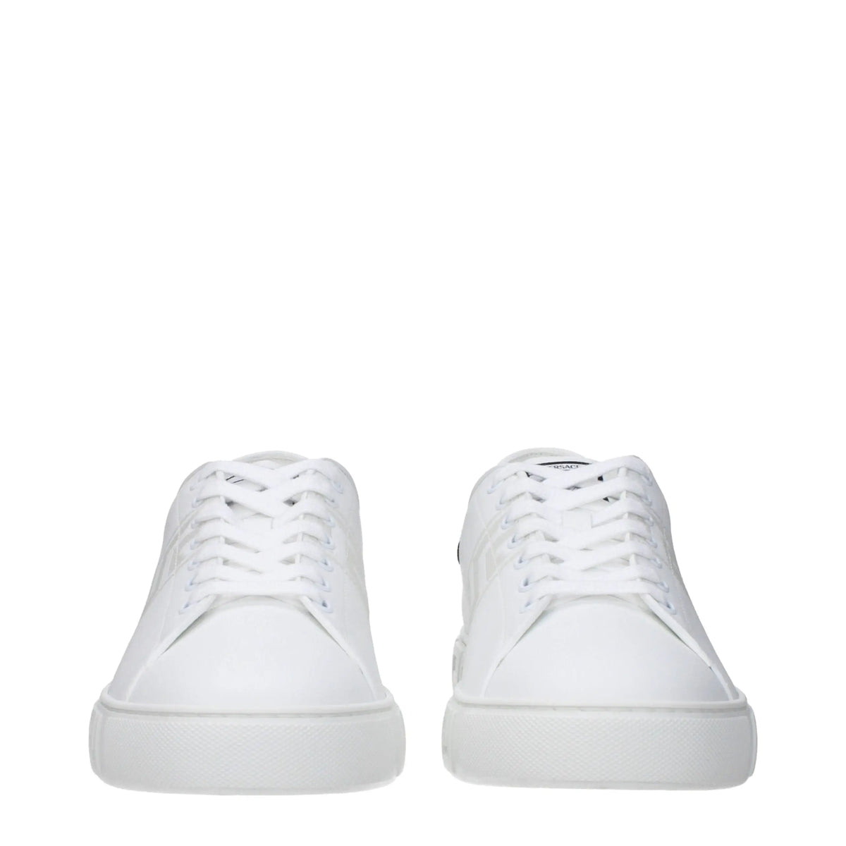 Versace baskets basses blanches en cuir avec lacets assortis et design minimaliste en toile blanche