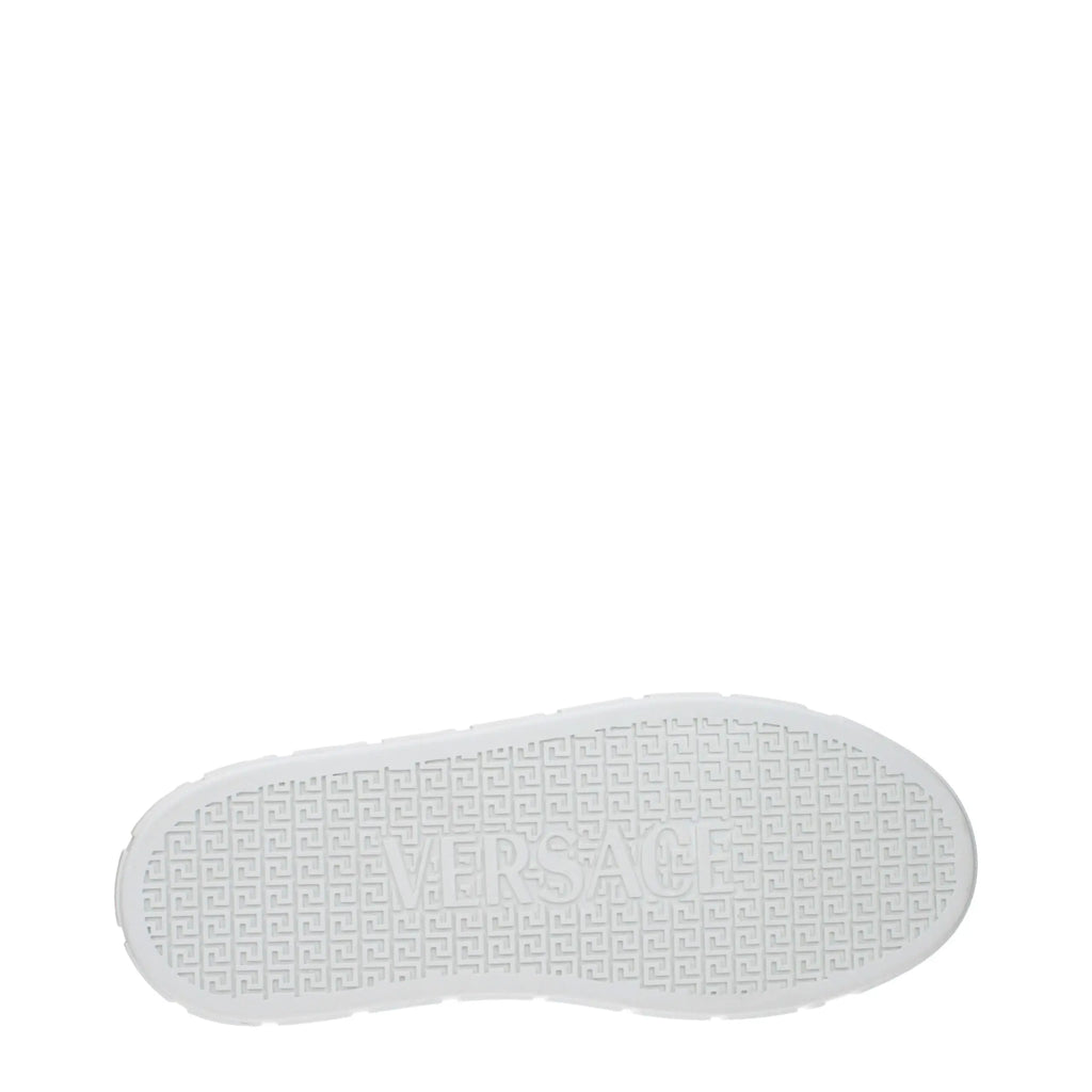 Semelle blanche en caoutchouc avec motif clé grec embossé et logo versace pour baskets basses en cuir blanc