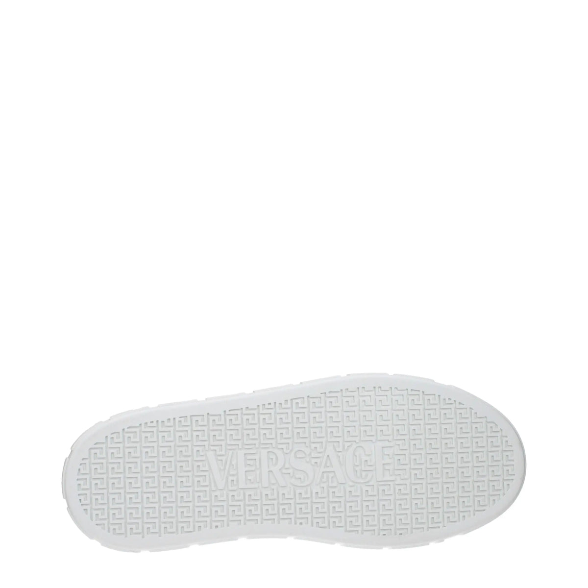 Semelle blanche en caoutchouc avec motif clé grec embossé et logo versace pour baskets basses en cuir blanc