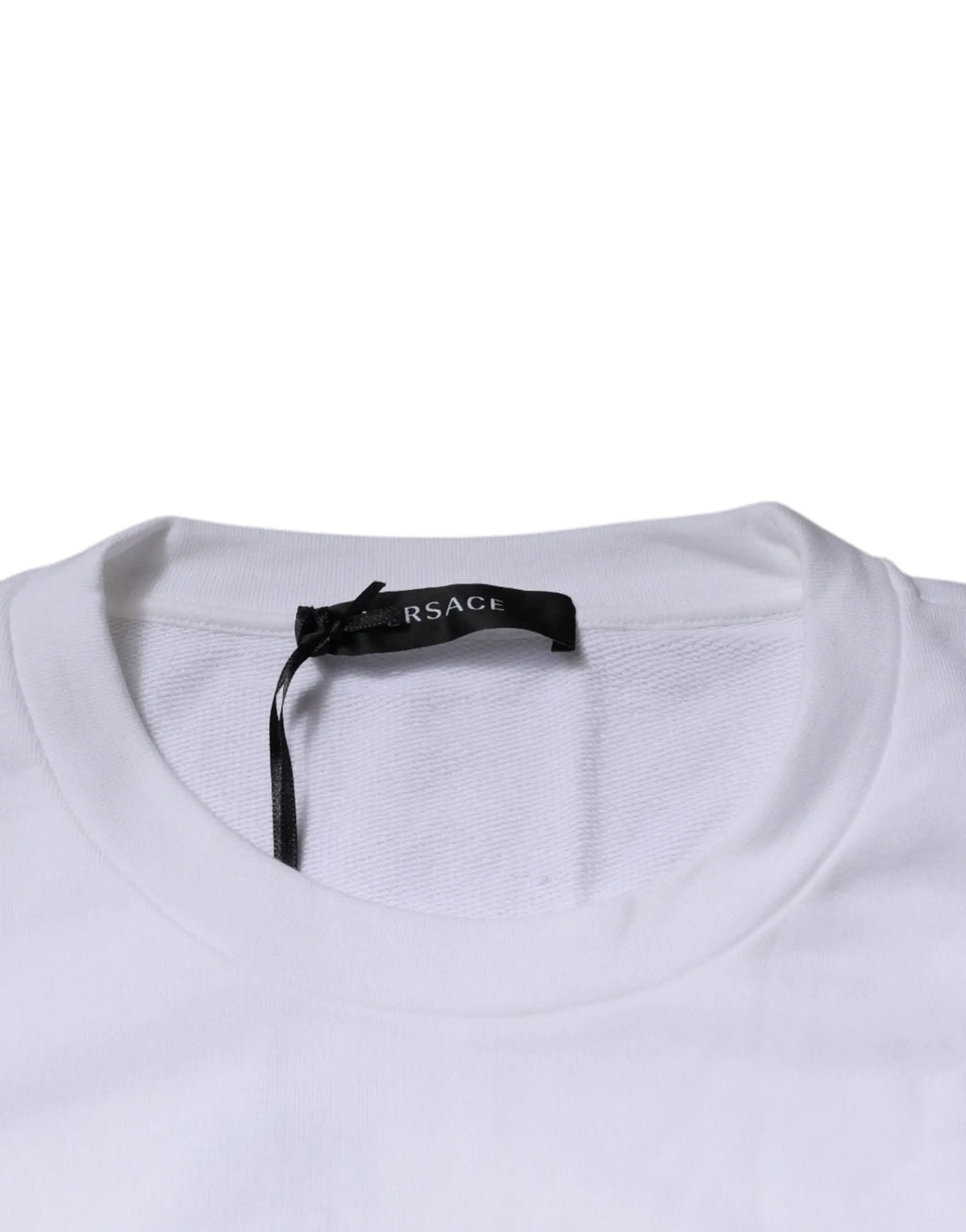 T-shirt blanc en coton versace avec étiquette noire au col pour pull à col rond brodé medusa