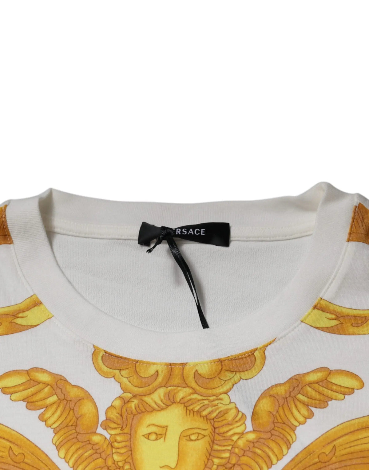 Versace t-shirt blanc en coton avec impression medusa dorée et ailes au centre devant