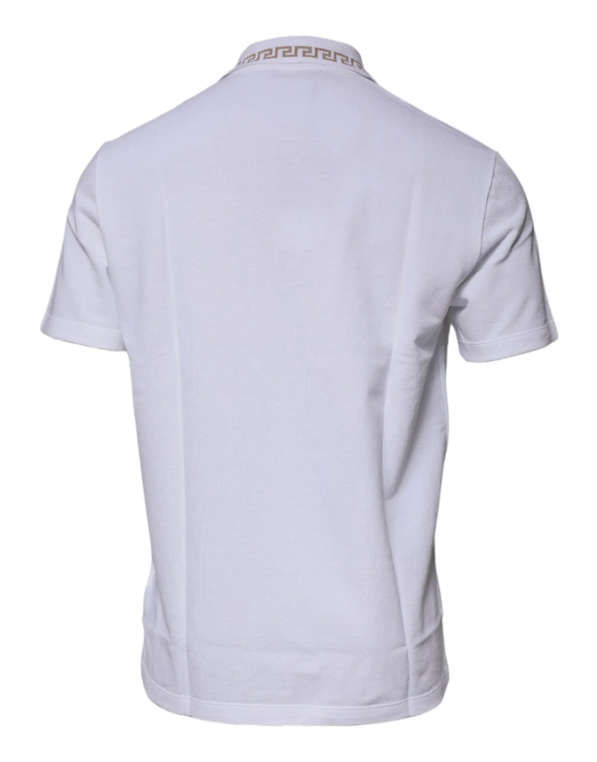 Versace polo homme blanc en viscose à manches courtes avec col orné d un motif grec gris