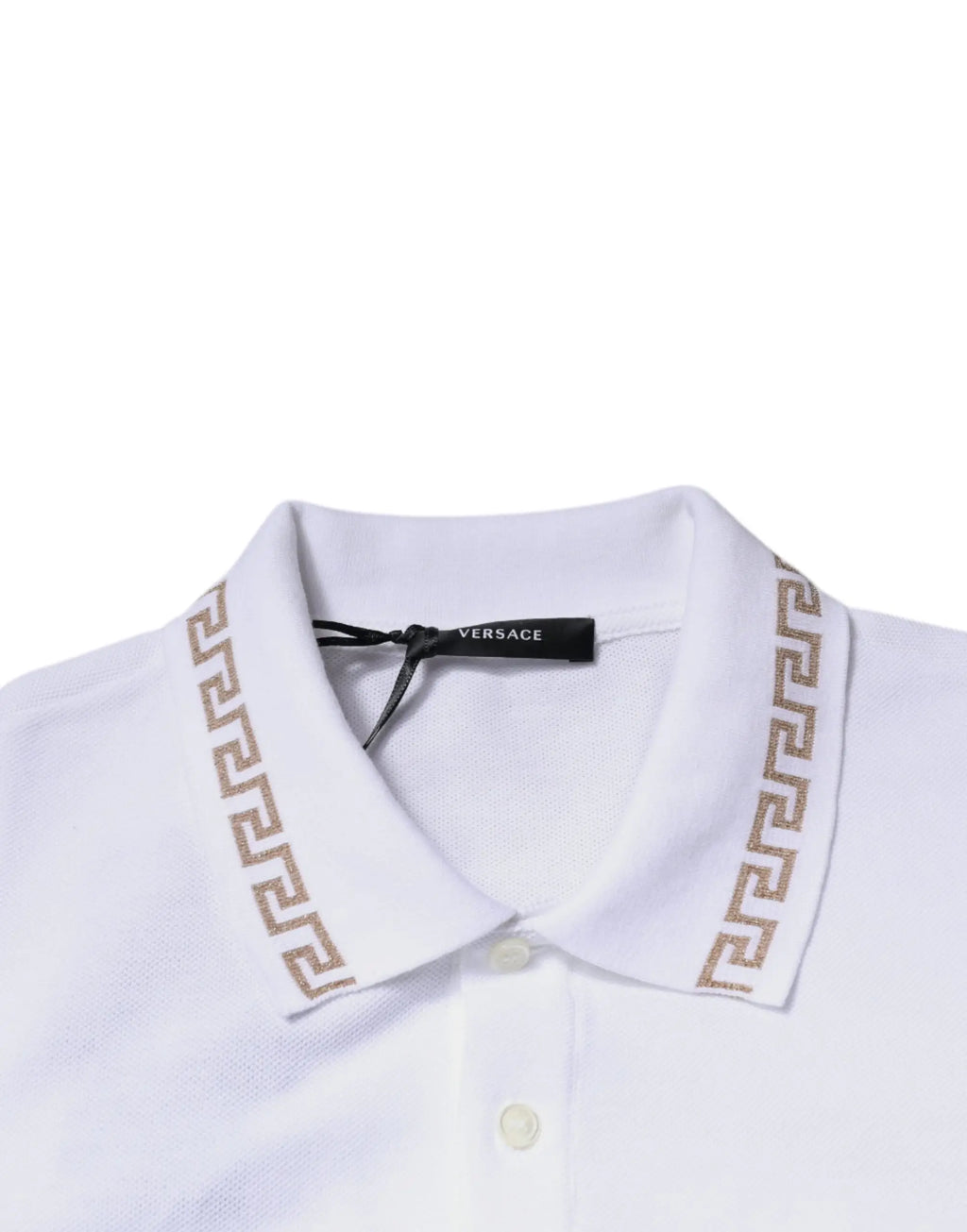Polo homme versace blanc en viscose avec col orné de motif grec clé doré manches courtes