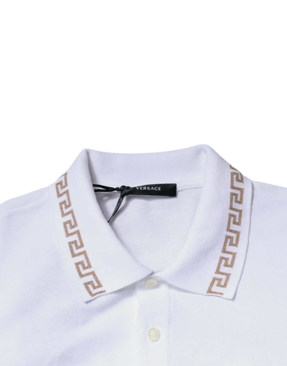 Polo homme versace blanc en viscose avec col orné de motif grec clé doré manches courtes